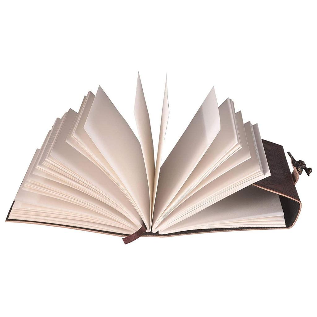 Handmade Leather Diary Embossed with Star, Journey & Double Wolf Diary with Antique Lock. Size 5 X 7 Inches.