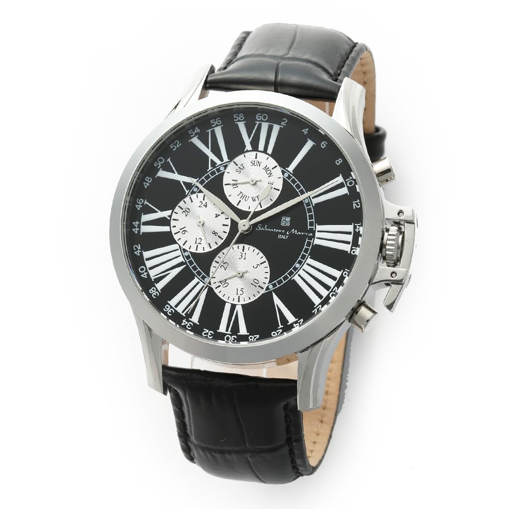 

Genuine Salvatore Marra Watch Salvatore Mara Daily Waterproof Date Day Display Leather Belt SSBK SM23101-SSBK