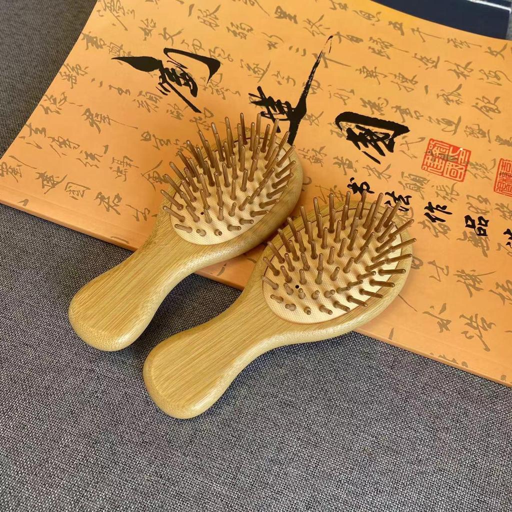 Bamboo Wood Air Cushion Detangling Hairbrush with Sandalwood Comb for Scalp Massage