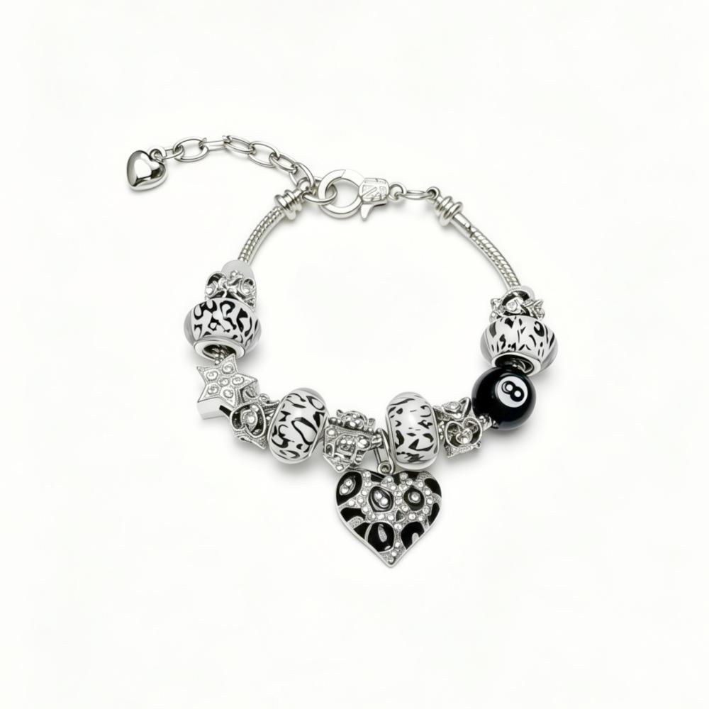 European Retro Leopard Print Black Cross Bracelet - Luxurious High-End Design