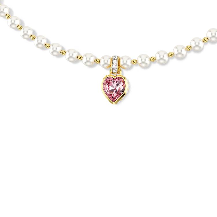 Swarovski Imber Imitation Pearl Trim Heart Pendant Imitation Crystal Necklace Women necklace Gold 5711343 Box (Random Color)