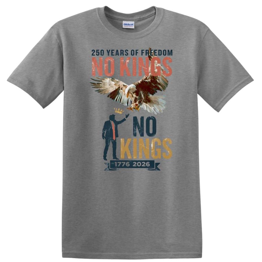 No Kings T Shirt Since 1776 250 Years Freedom Liberty Torch Crown Retro USA Tee S