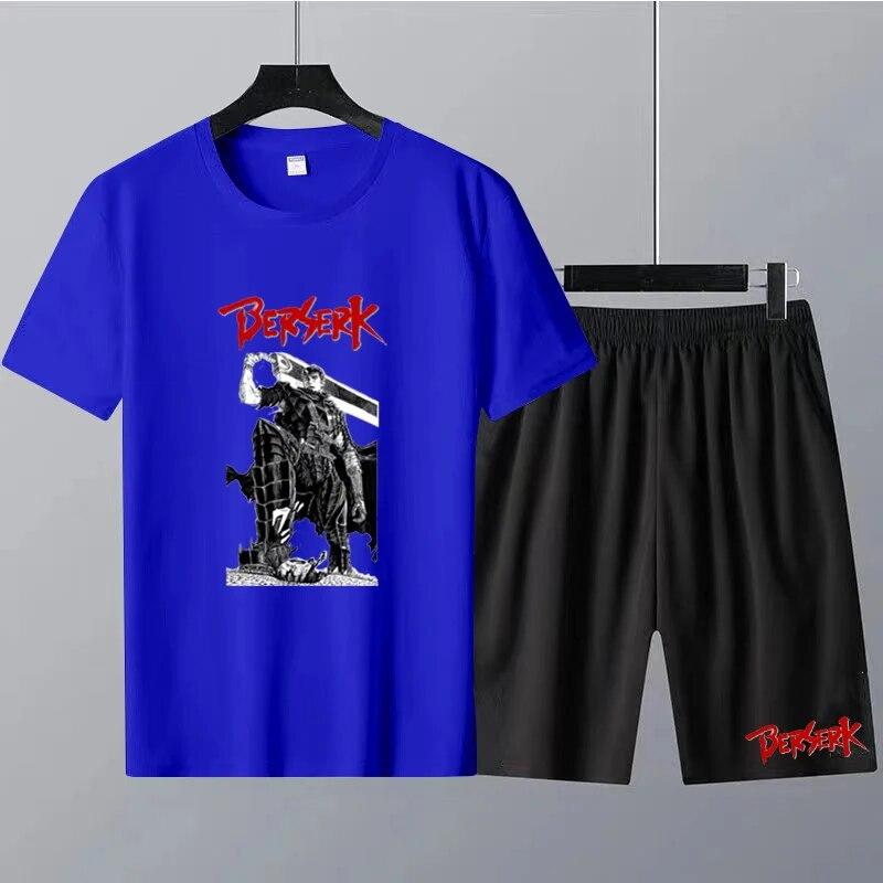 Japanese Anime Berserk Print Men's Round Neck T-shirt Sets Summer T-Shirt Shorts 2pcs Set Oversized Tracksuit Casual Men Clothes