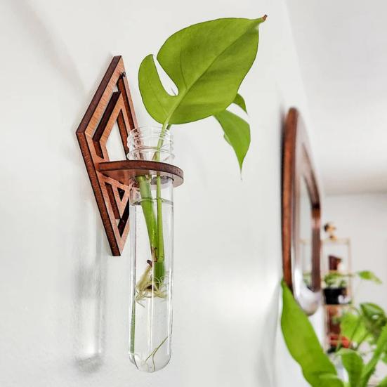 Yousheng Wall Planter for Indoors Clear Planters with Wooden Hollow Stand Plastic Test Tubes Vertical Propagation Station for Hydroponics Air Plants