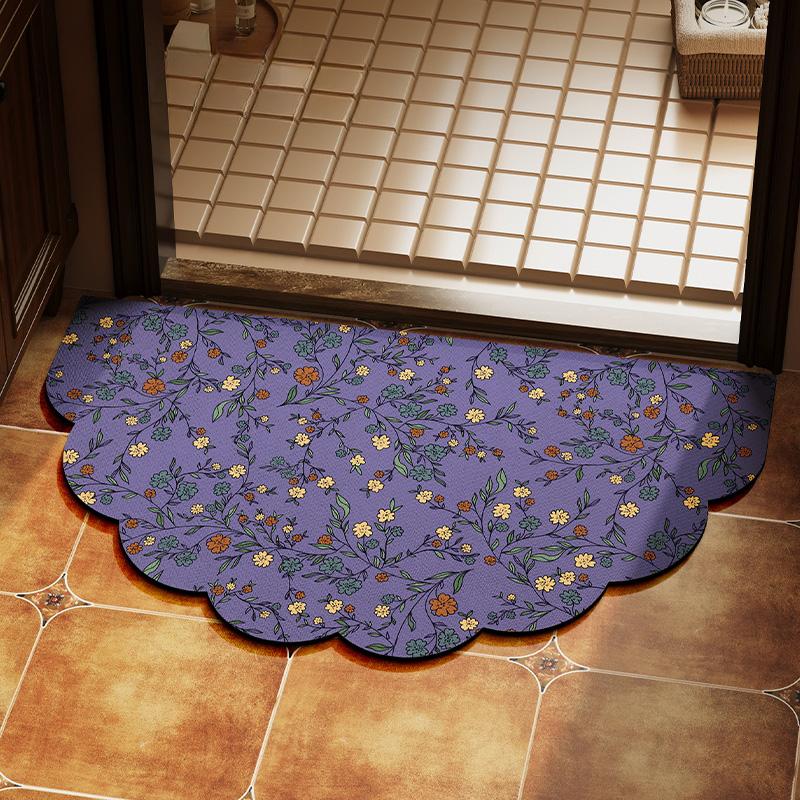 American light-colored flower semicircular bathroom door floor mat toilet non-slip foot mat diatom mud absorbent mat carpet