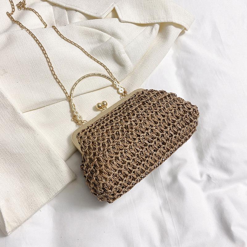 

Fashion chain woven bag 2025 spring new trend simple shoulder shell bag casual clip messenger bag хаки