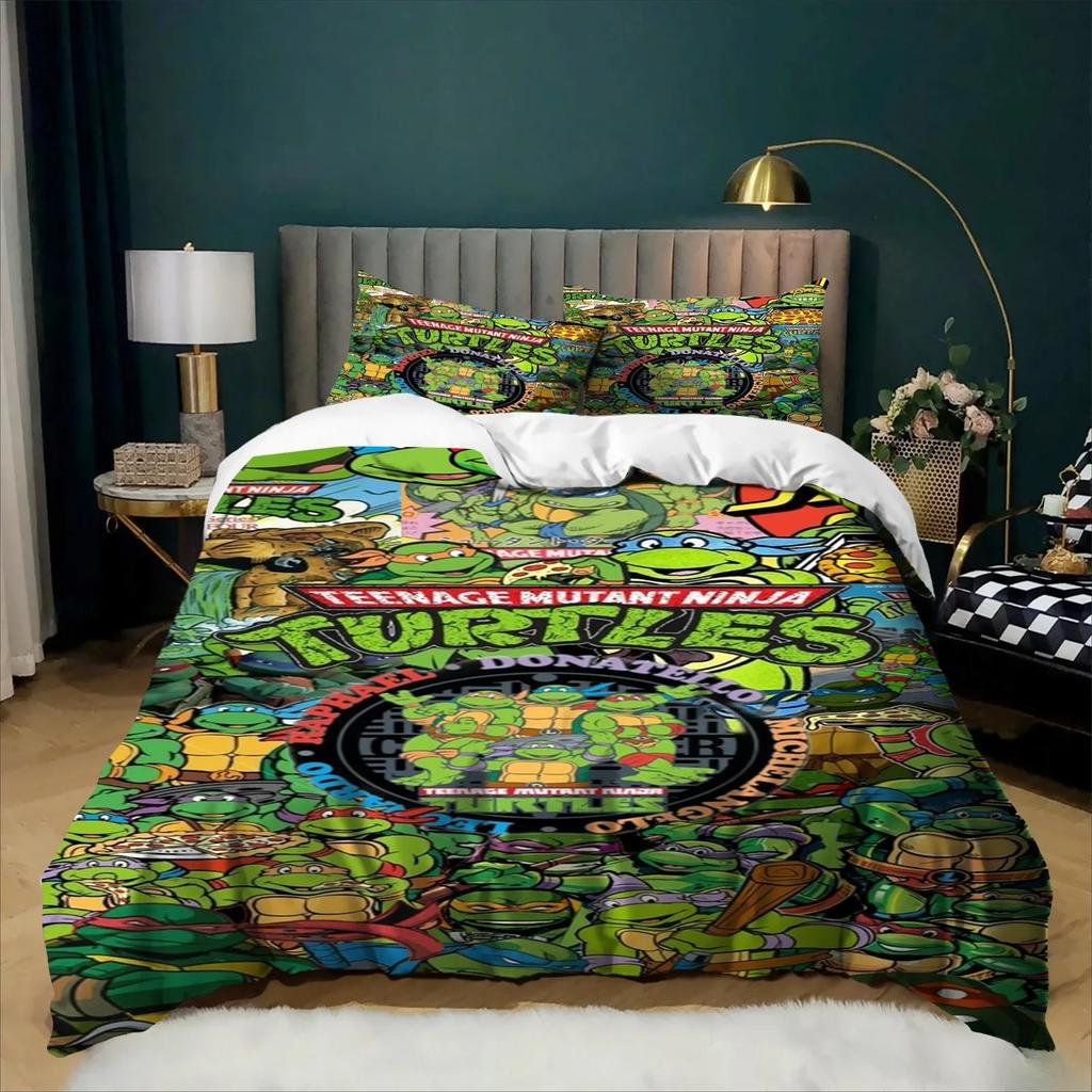 3D Cartoon Duvet Cover Set Exquisite N-Ninja Wallpaper Turtles Digital Printing Bedding Set for Bed Girl Boys Bedroom Decor Gift