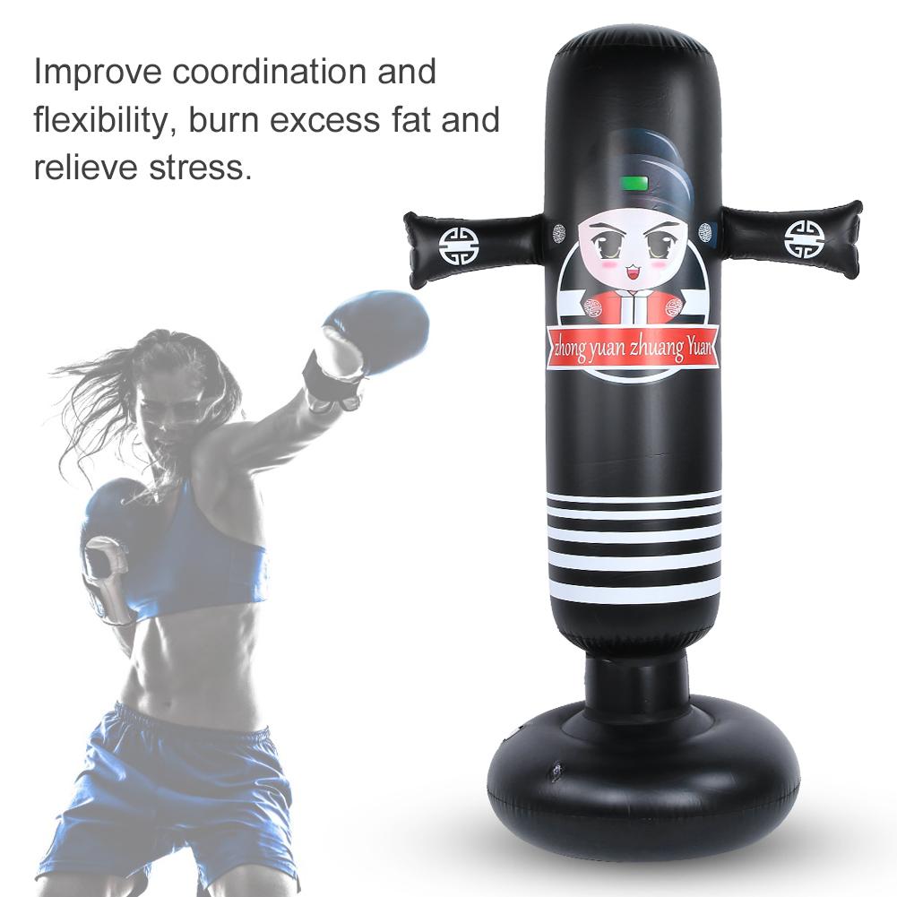 Nafukovací boxovací tréninkový boxovací pytel PVC Dospělý Uvolnění tlaku Příslušenství Černá 1,6 m