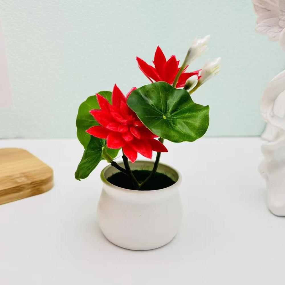 Lotus Plastic Potted Green Plant Potted Plant For Home Living Decor Room