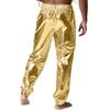 Mens Shiny Sport Pants Metallic High Waist Elastic Waist Loose Fit Modern Dance Pants Performance Wear