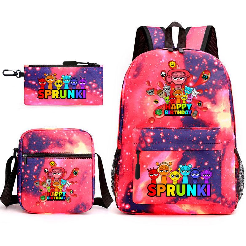 Sprunki Student Starry Sky School Bag Three-piece Rhythm Box Teen Backpack Men's and Women's Casual L