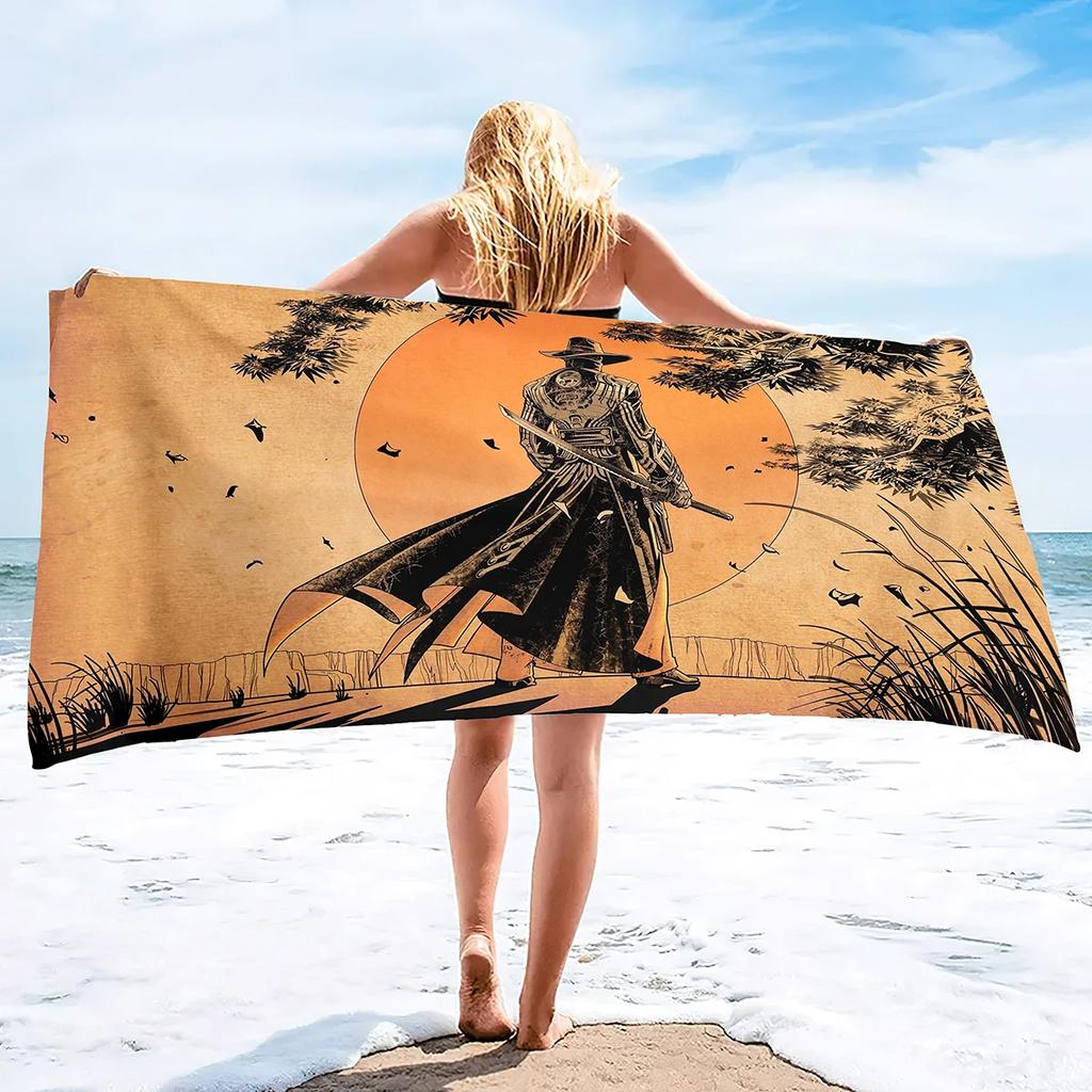 Japanese Samurai Beach Towel Super Soft Water Absorbent Bath Towels Mens Light Bath Towels Water Absorpt Swim Bath Towels