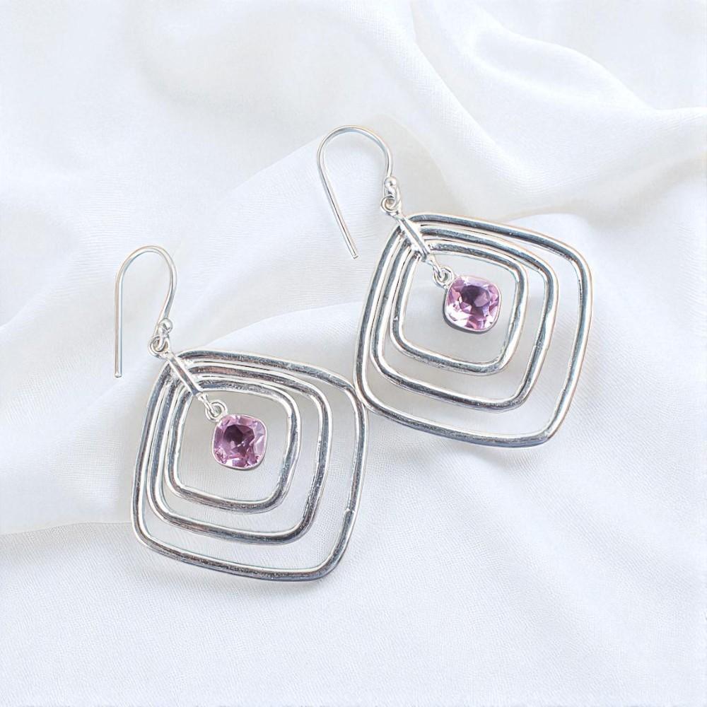 

Morganite Gemstone 925 Sterling Silver Jewelry Handcrafted Dangle Earrings 2.44 EE-71-16