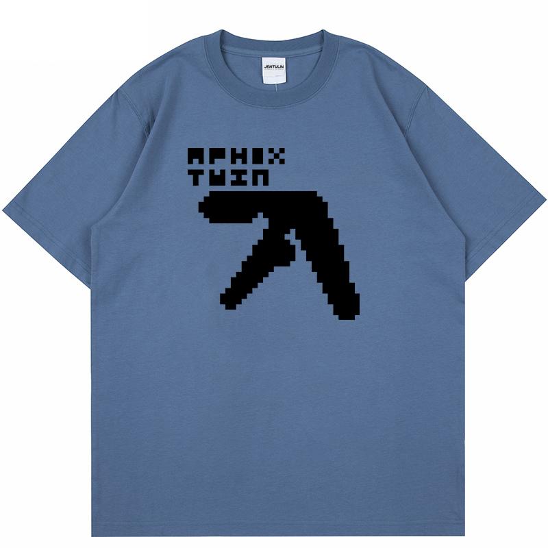 

Harajuku Oversized Vintge Men Tshirt Letter Aphex Twin Print Unisex Short Sleeve TShirt Cotton Clothes Goth Y2K Streetwear Tops S