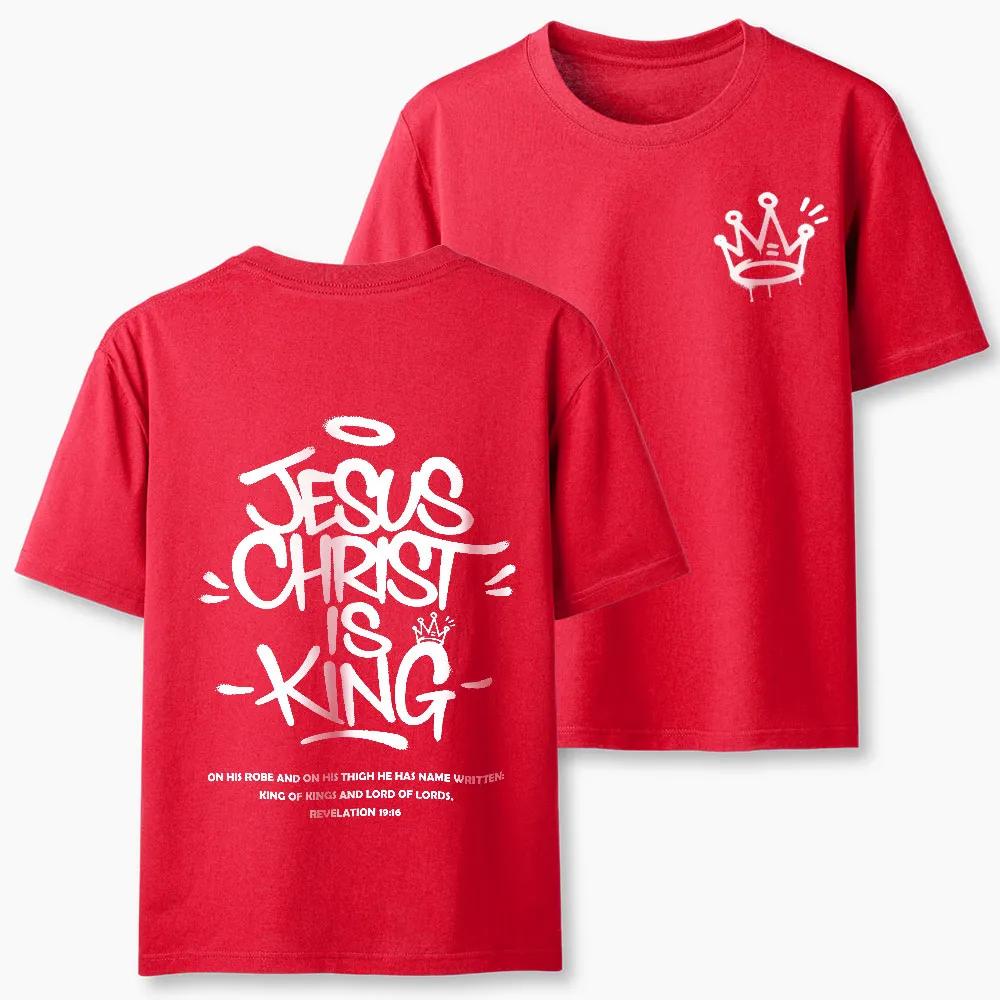 

2026 Summer Mens Jesus Christ Letter Crown Printed Round Neck Short Sleeve High Quality Casual Breathable Neutral Tshirt 4XL