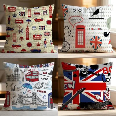 Popular England Printed Cushion Cover Soft Washable Pillow Case Multi-Scene for Couch Bed Travel Office Use