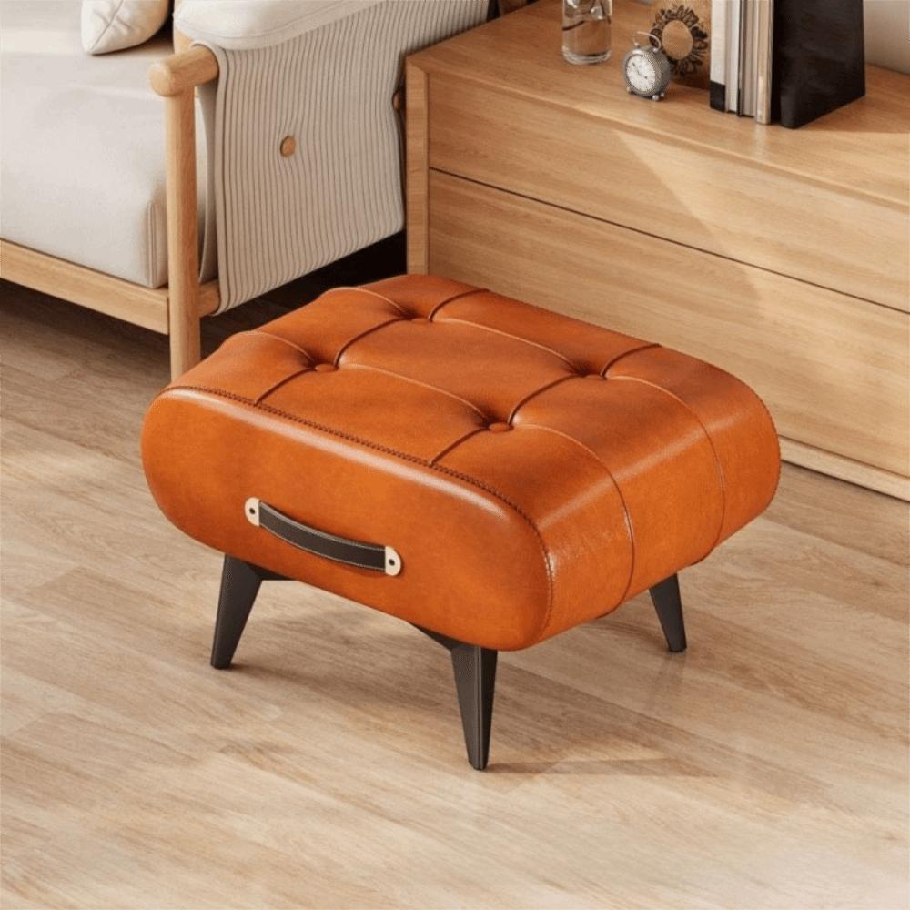 New Space Saving Foot Stool PU Leather Portable Stool Chair High Rebound with Handle Shoe Changing Stool Garden
