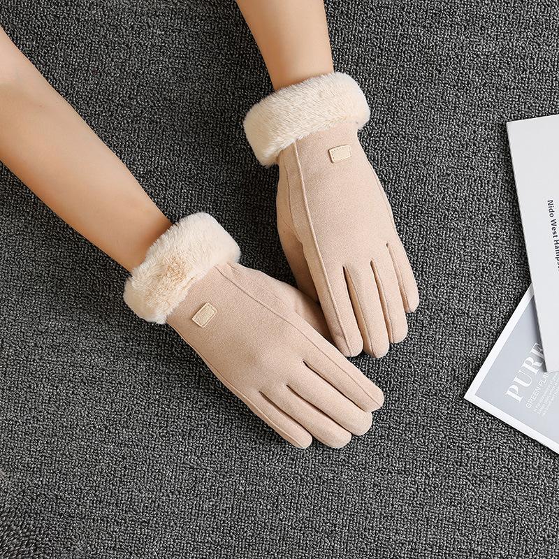 Autumn and Winter Warm Gloves for Women with Thickened Fleece Edges Outdoor Cycling and Driving Sports Touch Screen Fleece Gloves