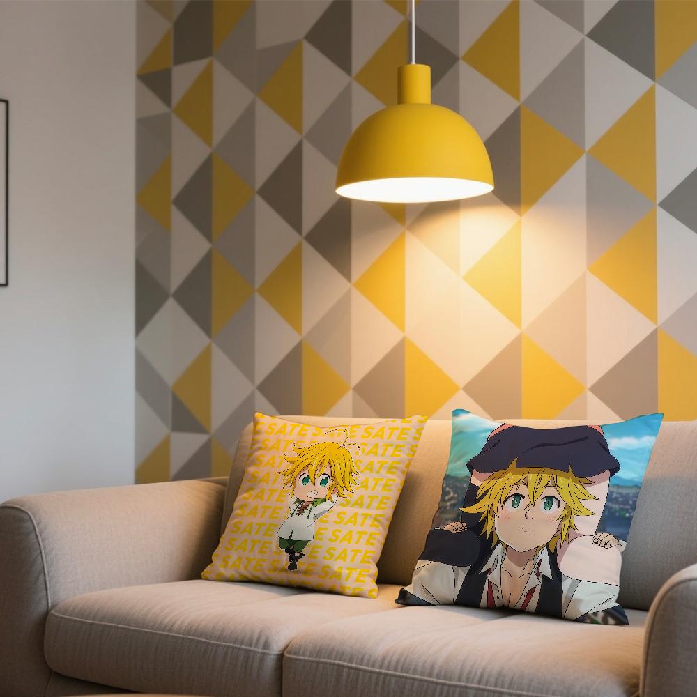 Funda de cojín Anime The S-Seven D-Deadly Sins Meliodas Cómoda y suave ropa de cama amigable con la piel almohada de sofá para el tiempo libre funda de almohada para coche
