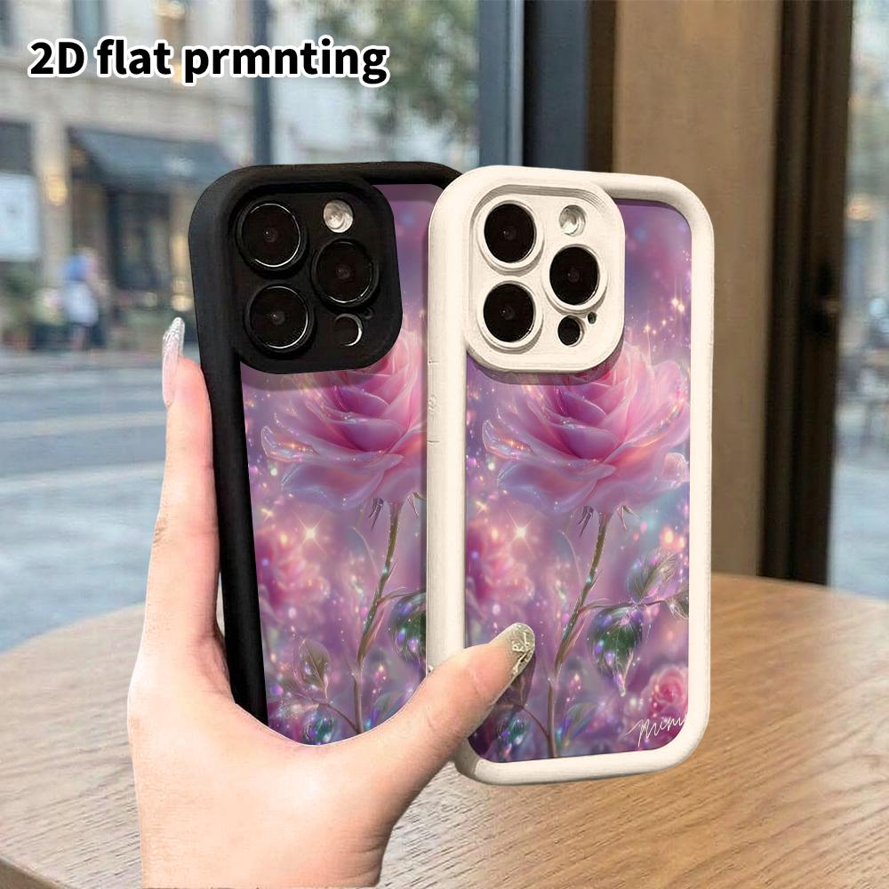 Phone Case: 2D Flat Design Suitable for iPhone 18 17 16 15 14 13 Pro Stepped Protective Case, Dreamy Rose, Christmas and Halloween Gift