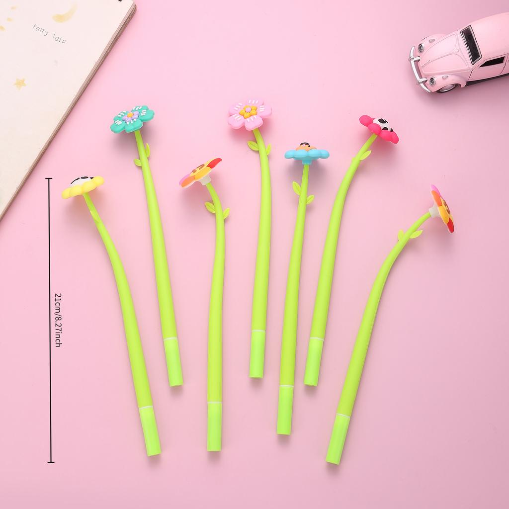 18pcs colorful flower shake pen,soft and bendable medium pen with 0.5mm black ink for smooth writing,office supplies,durable pen