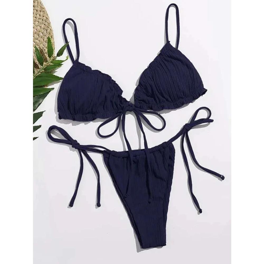 New 2025 Sexy Swimsuit Pit Stripe Bikini Women Swimwear  Bathing Suits Push Up Biquinis Bandage Beachwear Solid Bikini Sets