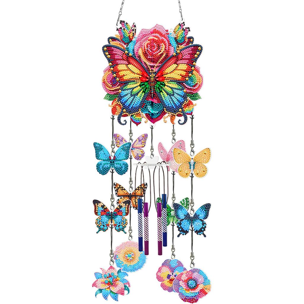 Butterfly Wind Chime Double Sided Diamond Painting Hanging Pendant 5D DIY Diamond Painting Dots Pendant for Home Wall Decor