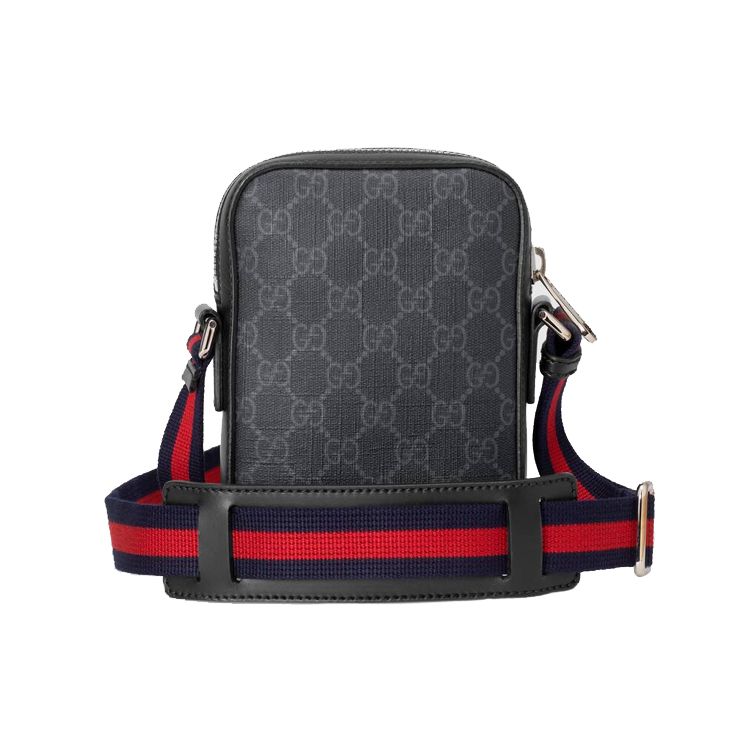 Gucci Vintage Logo Streifen Web-Canvas und Leder Umhängetasche Herren Umhängetasche Schwarz Grau 598103-K5RLN-1095