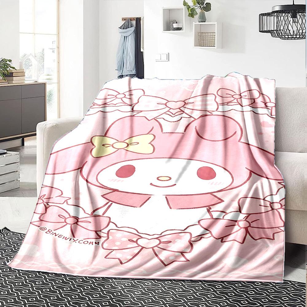 1pc My Melody bow blanket Lightweight Flannel Throw for Sofa Bed Travel Camping Livingroom Office Couch Chair