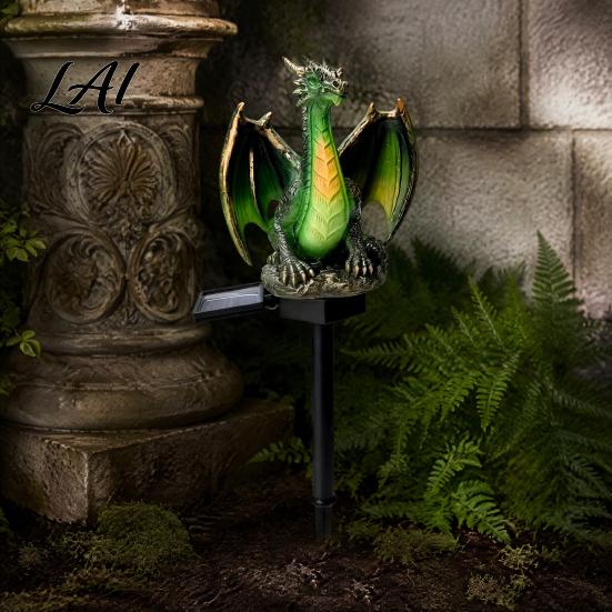 Weatherproof Sculpture for Outside Solar Dragon Garden Light Waterproof Medieval Statue Lamp Fantasy Manor Style Yard Art Outdoor Gothic Decor Patio