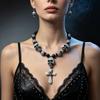 Gothic Skull Cross Necklace Earring Set Punk Vintage Party Jewelry Men Women Teens