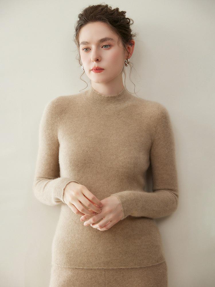 Autumn 2026 Pure Cashmere Ladies' Solid Half-High Neck Pullover Sweater: Versatile Base Layer