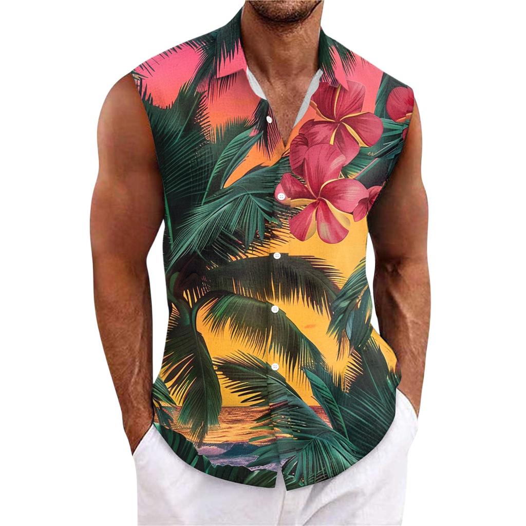 Herrskjorta med Hawaii-mönster och knappar