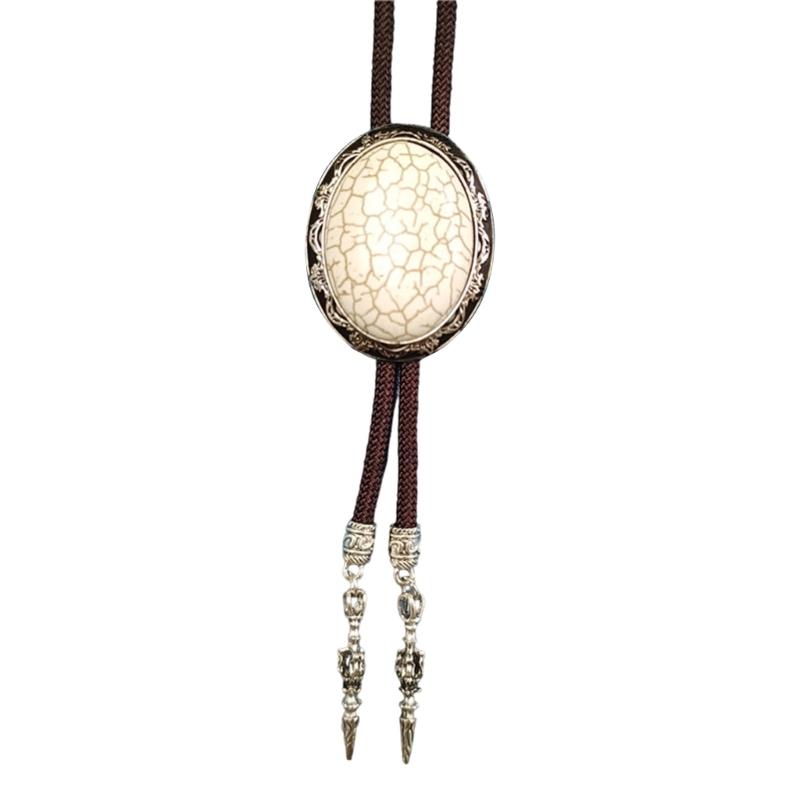 Adjustable Braided Cord Rodeos Bolo Tie Necktie Feature Oval Shape Stone Pendant Western Jewelry Necklace for Men Women