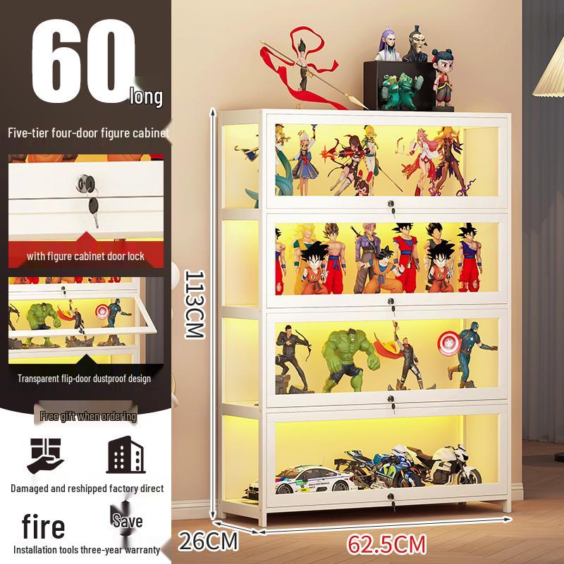 Acrylic Lockable Display Case with LED Lights for Figurines and Models, Dustproof Transparent Stand