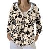 Women's Fashion Casual Sweater Button-Up Print Cardigan  Hooded Jacket
