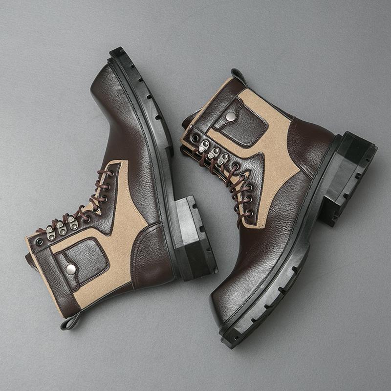 

Модные мужские кожаные деловые ботинки, модные молодежные водонепроницаемые модные ботинки с толстой подошвой, мужские роскошные туфли для джентльмена с квадратной головкой и высоким верхом 42 коричневый