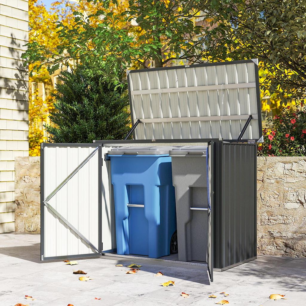 Garbage Bin Box for 2 Bins, Lockable, Bin Enclosure with Hinged Lid, Dark Grey