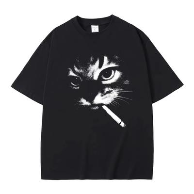 Funny Meme Smoking Cat Face Graphic Tshirts Unisex Women Casual Cotton Vintage T Shirts Unisexs Oversized Tshirts Cats Lovers