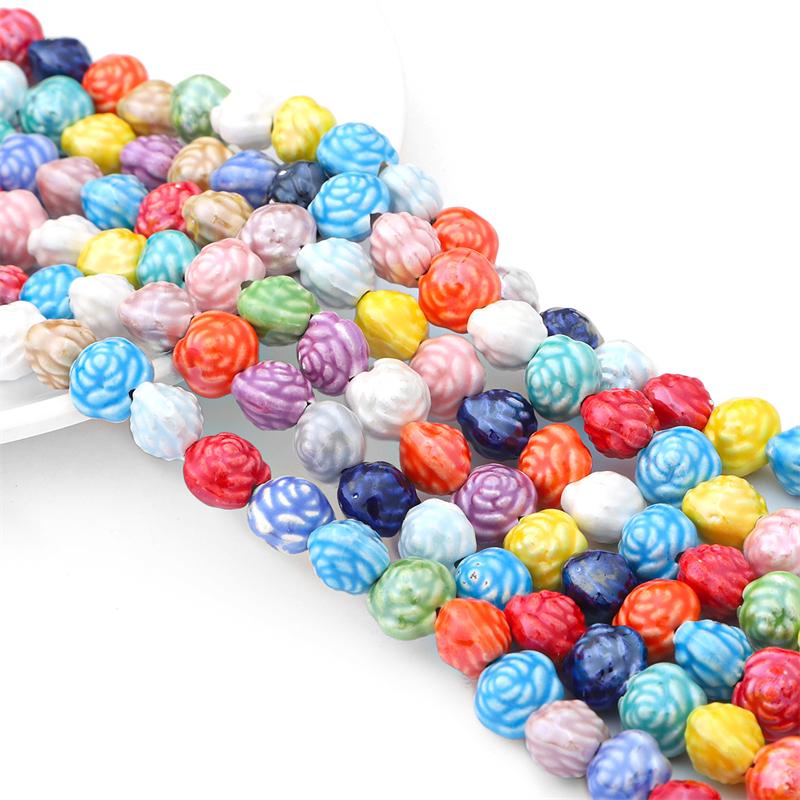 10 Stück/Beutel, 12 x 10 mm, handgefertigt, bunte Rosenblume, Keramik-Charm-Perlen, Porzellan-Abstandsperlen für Halskette, Armband, DIY-Schmuckherstellung