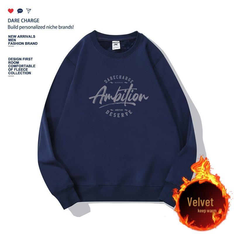 Heavyweight Fleece-Lined Men s Retro Autumn Hoodie - Round Neck, Loose Fit XL