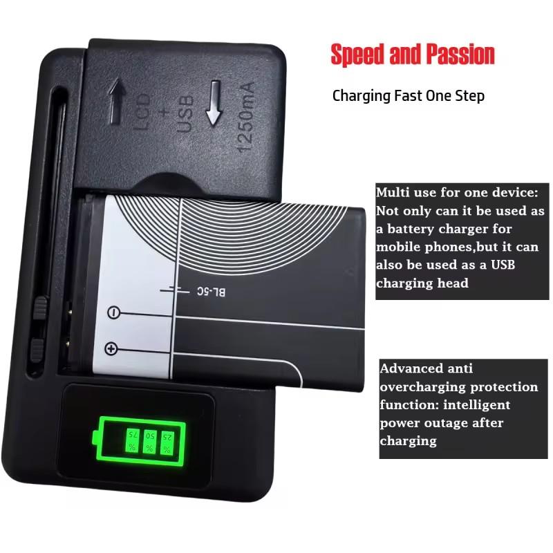 Mobile Battery Charger Universal LCD Indicator Screen USB-Port For Cell Phone Chargers 32-55mm Battery Charging AU UK EU Plug