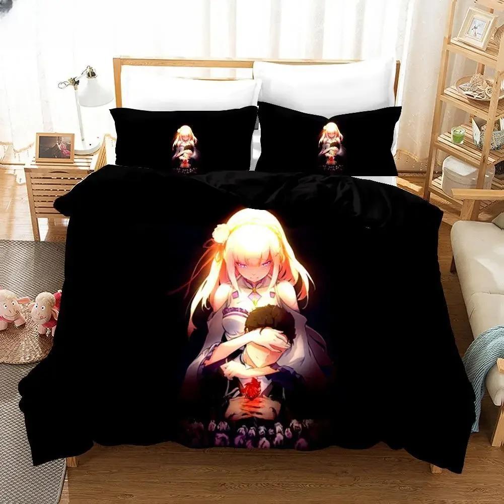 3D Print Cartoons Rem Ram Bedding Set Life In a Different World from Zero Anime Duvet Cover Sets Comforter Bed Kids Bedclothes