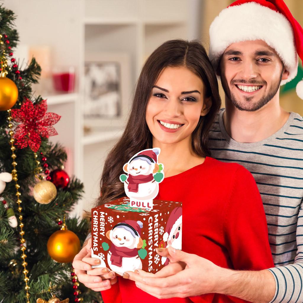 Cartoon Snowman Pattern Red Gift Box Christmas Decoration Atmosphere Prop