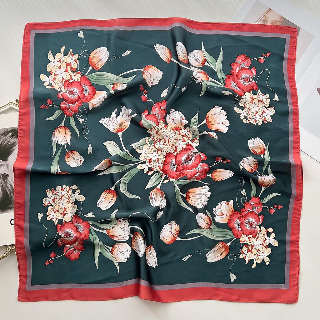 Chinese Style Light and Mature Elegant Printed Silk Scarf Women's Spring and Autumn New Imitation Silk Versatile Flower Square Scarf for Elders Gifts