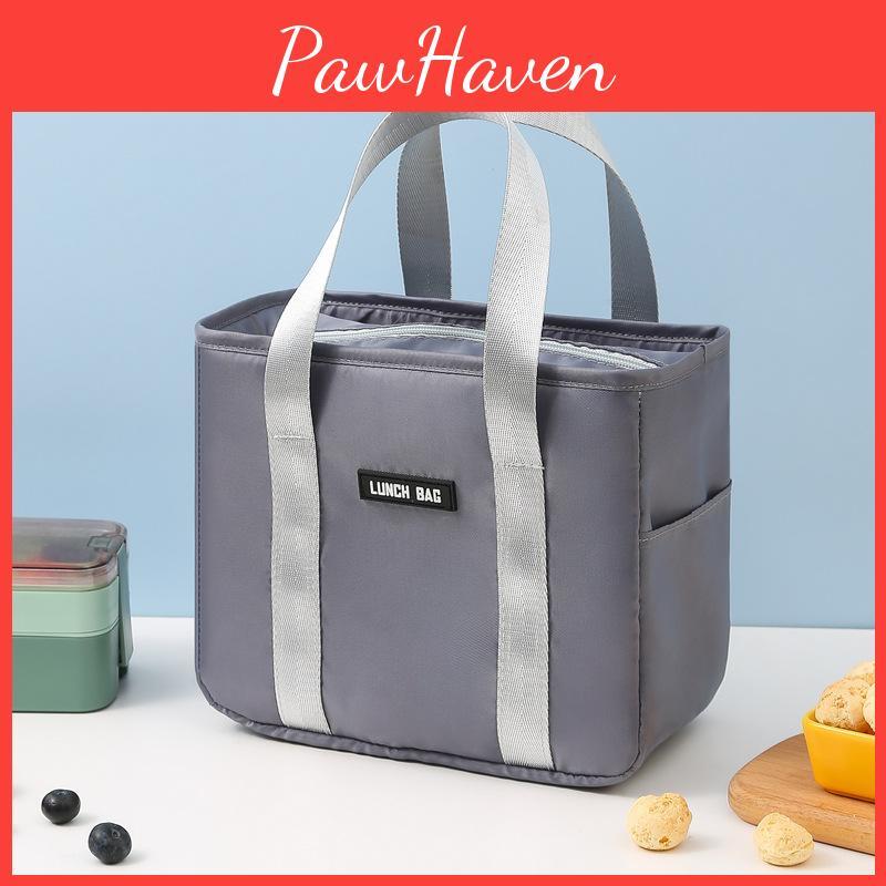 Isolierte Lunchtasche mit großer Kapazität aus Oxford-Gewebe für Reisen, Picknick, moderner minimalistischer Stil, blau, schwarz, grau