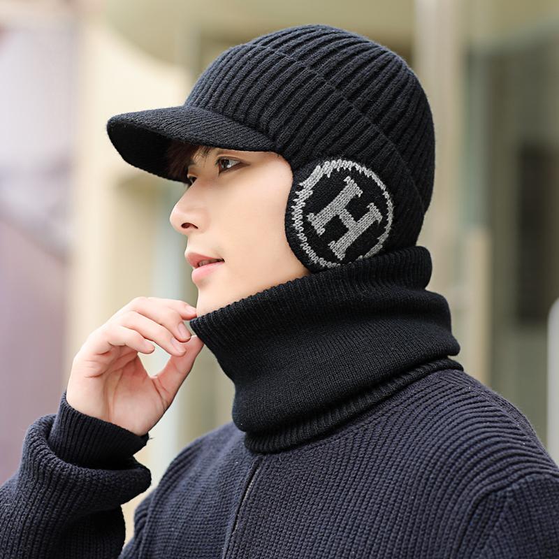 New Men Plush Fur Lined Warm Winter Hats Stylish Ear Protection Beanie Hat For Men Fashion Outdoor Slouchy Ski Warm Suit