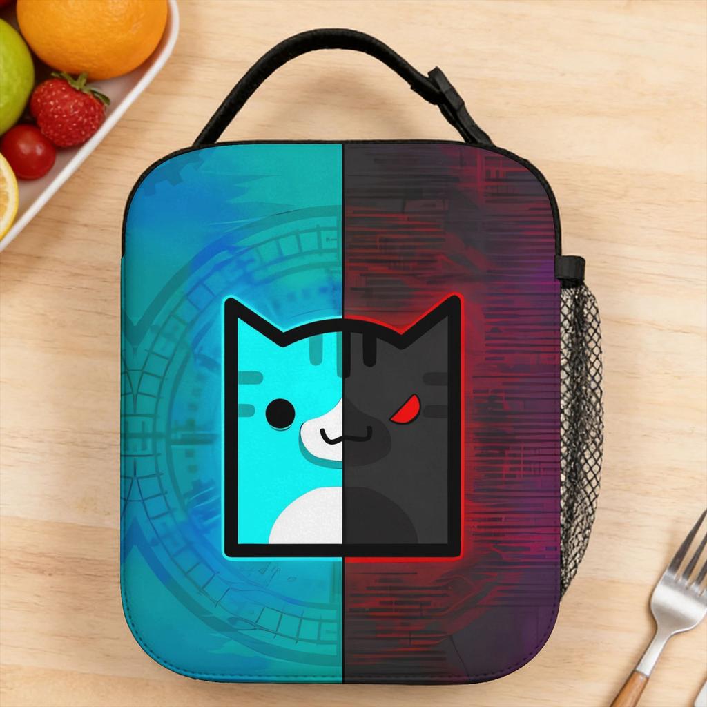 Lunch Bag Geometry Dash Game Music Cute Geometric Travel Lunch Box For Girls Aesthetic Portable Print Tote Food Bags