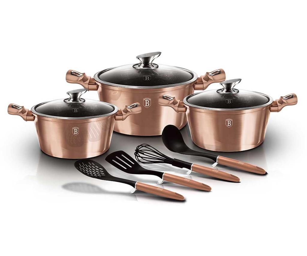 Zestaw garnków granitowych bh-6161 rose gold 17 elementów lumarko!