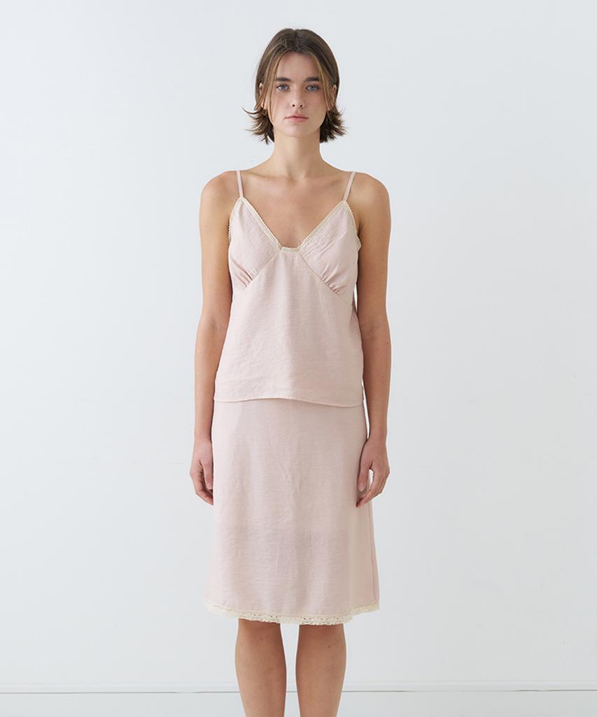 Bember Lace Trim Midi Skirt_Pink